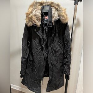 1 Madison Expedition Heritage Collection Woman Black Parka Hooded Coat-Preowned